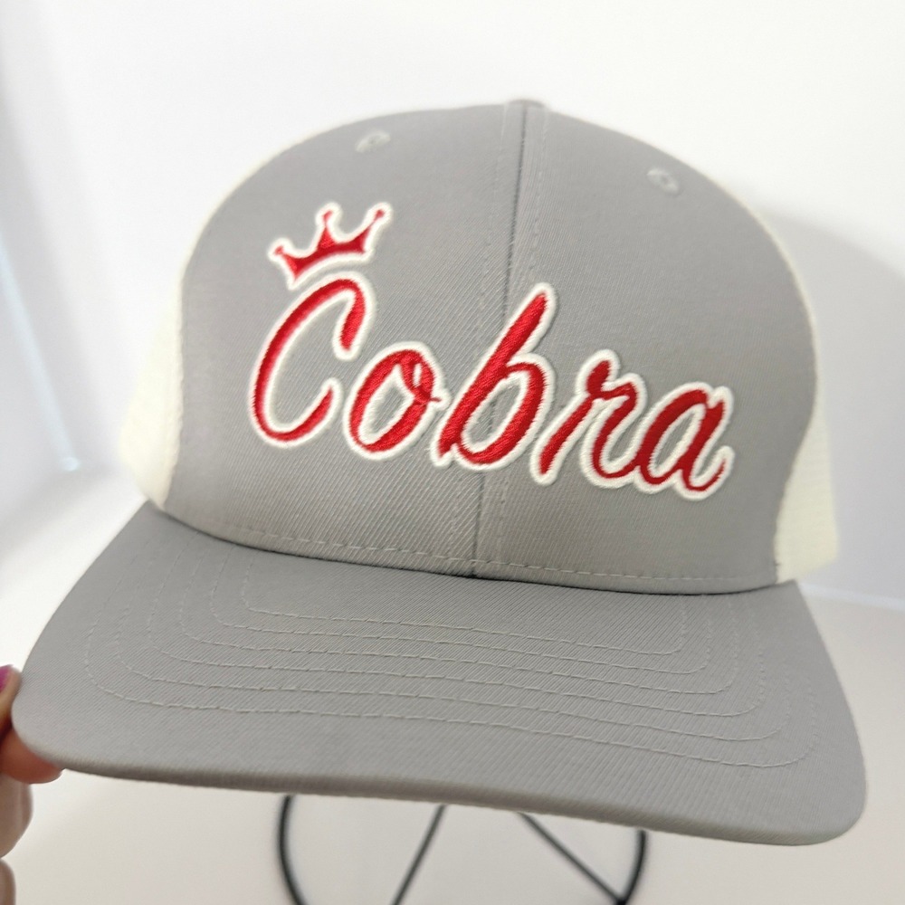 Cobra Golf Tour Exclusive 110 Snapback Trucker Hat Gray White Red Script Logo